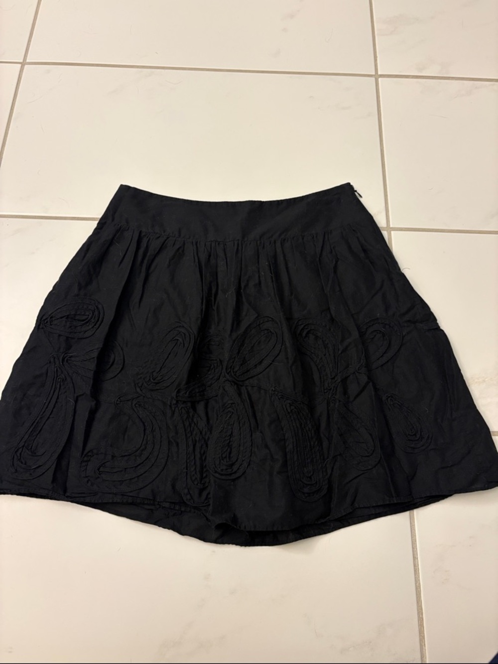 LOFT Black Mini Skirt with Embroidered Swirl Detail